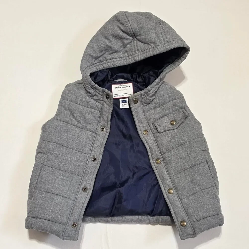 Janie and Jack Gray Quilted Puffer Jacket with hood for 18-24 Months